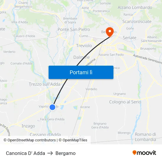 Canonica D' Adda to Bergamo map