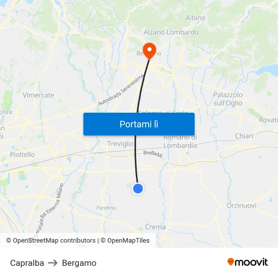 Capralba to Bergamo map