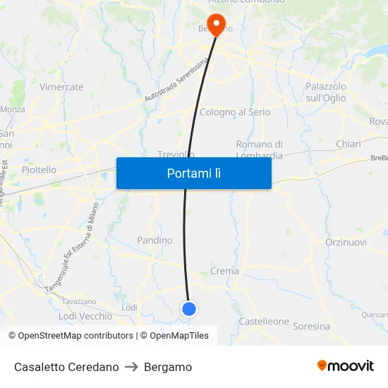 Casaletto Ceredano to Bergamo map