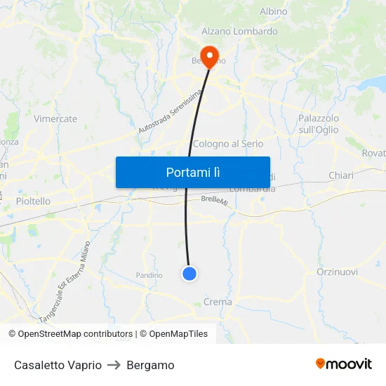 Casaletto Vaprio to Bergamo map