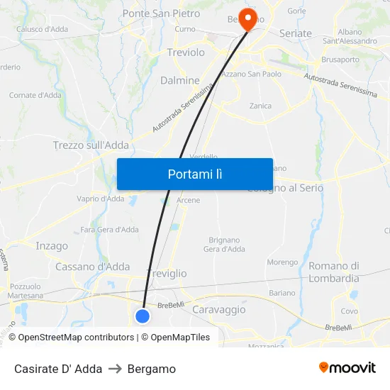 Casirate D' Adda to Bergamo map