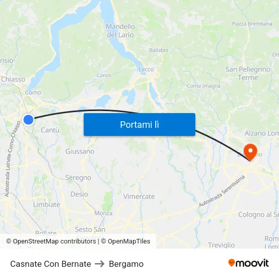 Casnate Con Bernate to Bergamo map