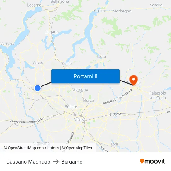 Cassano Magnago to Bergamo map