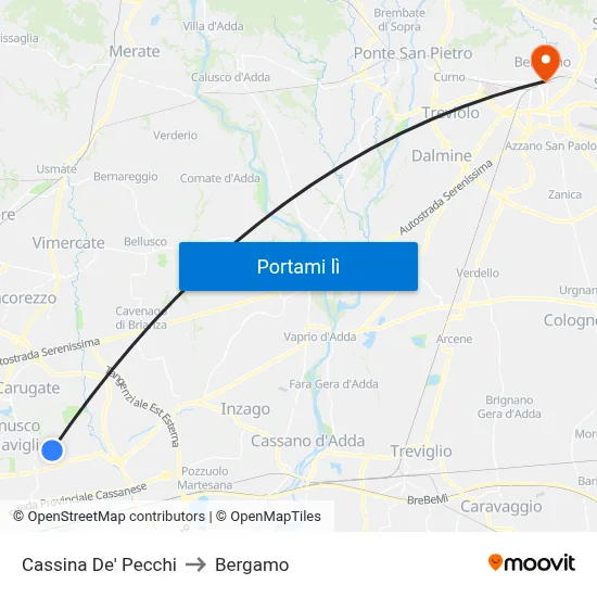 Cassina De' Pecchi to Bergamo map