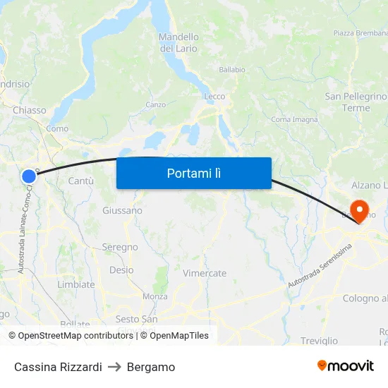Cassina Rizzardi to Bergamo map