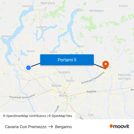 Cavaria Con Premezzo to Bergamo map