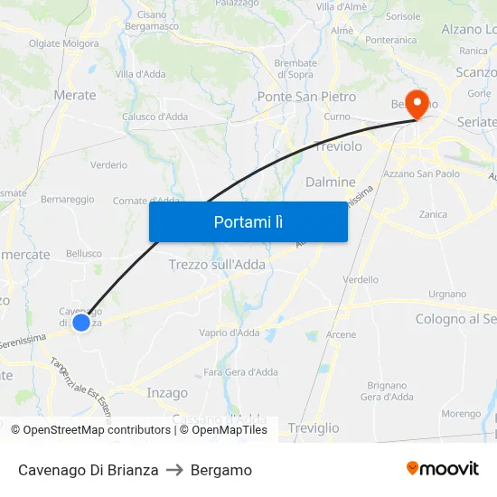 Cavenago Di Brianza to Bergamo map
