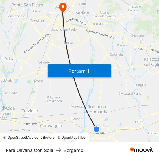 Fara Olivana Con Sola to Bergamo map
