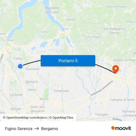 Figino Serenza to Bergamo map