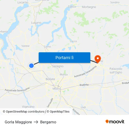 Gorla Maggiore to Bergamo map