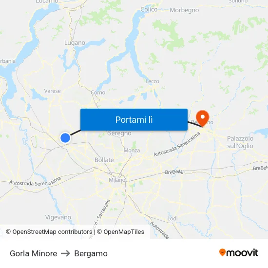 Gorla Minore to Bergamo map