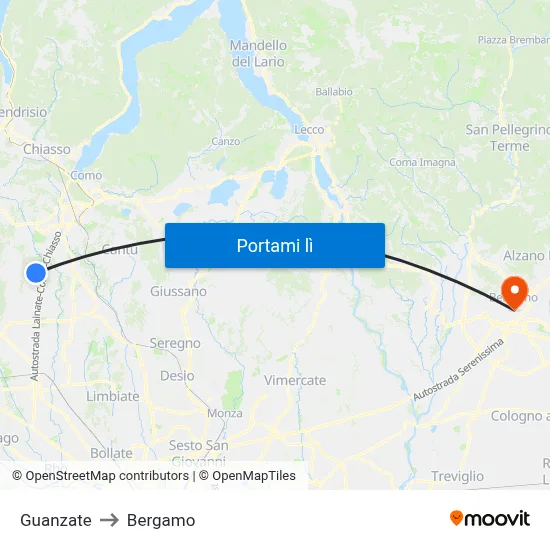 Guanzate to Bergamo map