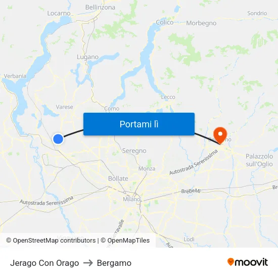 Jerago Con Orago to Bergamo map
