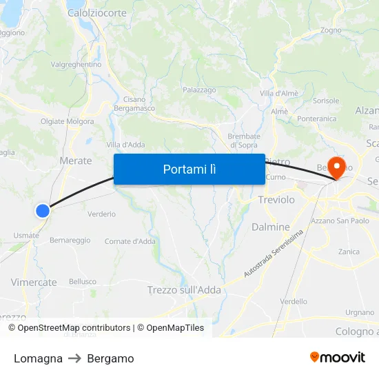 Lomagna to Bergamo map