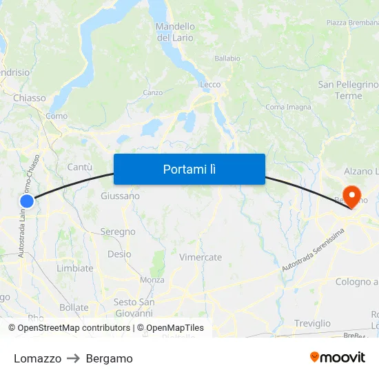 Lomazzo to Bergamo map