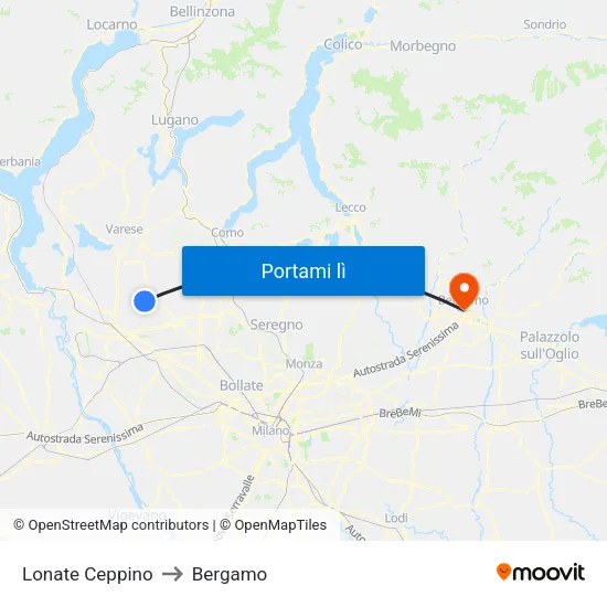 Lonate Ceppino to Bergamo map