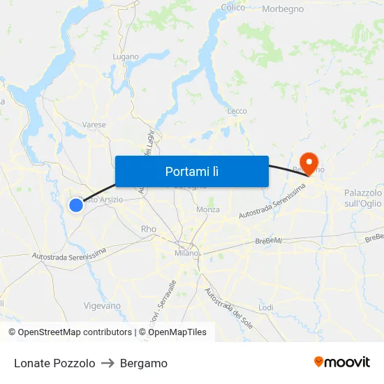 Lonate Pozzolo to Bergamo map