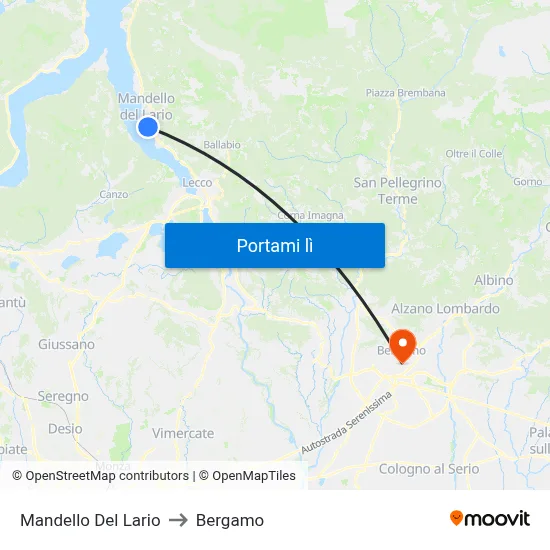 Mandello Del Lario to Bergamo map