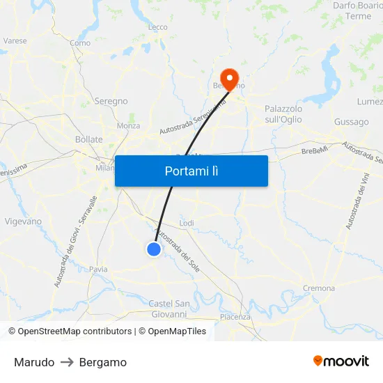 Marudo to Bergamo map