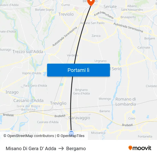 Misano Di Gera D' Adda to Bergamo map