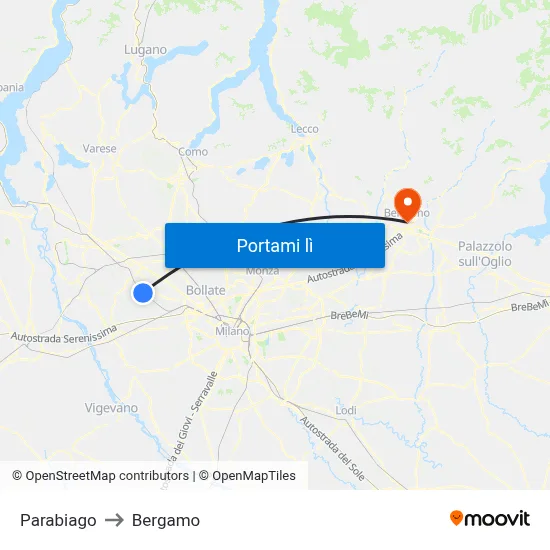 Parabiago to Bergamo map
