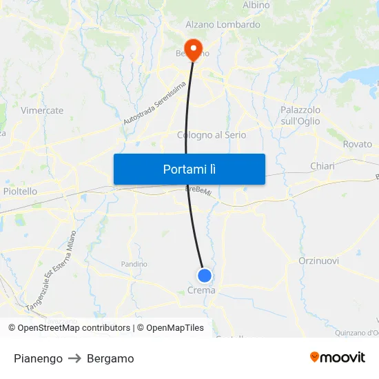 Pianengo to Bergamo map
