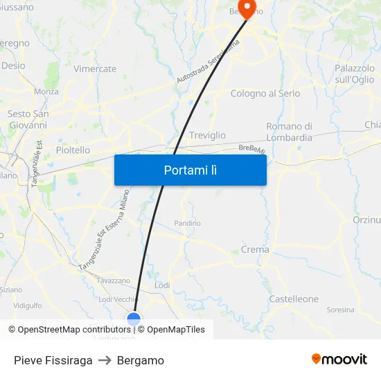 Pieve Fissiraga to Bergamo map
