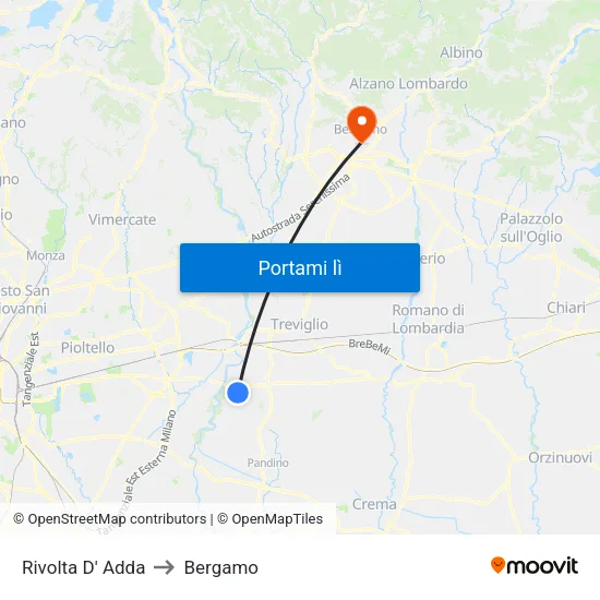 Rivolta D' Adda to Bergamo map