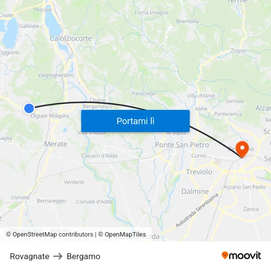 Rovagnate to Bergamo map