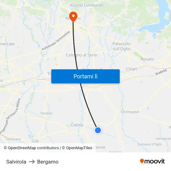 Salvirola to Bergamo map
