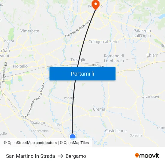 San Martino In Strada to Bergamo map