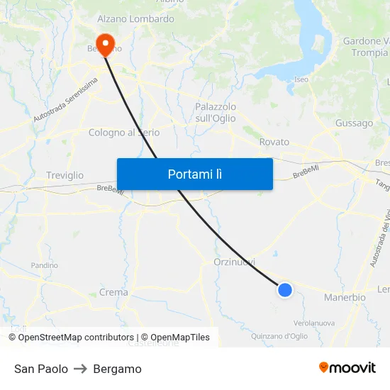 San Paolo to Bergamo map