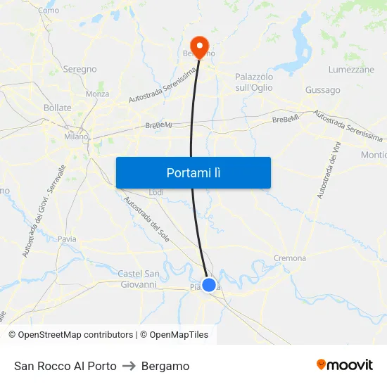 San Rocco Al Porto to Bergamo map
