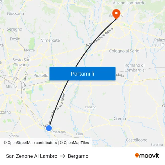 San Zenone Al Lambro to Bergamo map