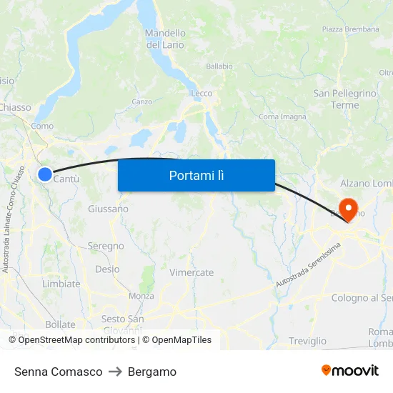 Senna Comasco to Bergamo map