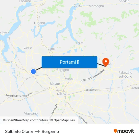 Solbiate Olona to Bergamo map