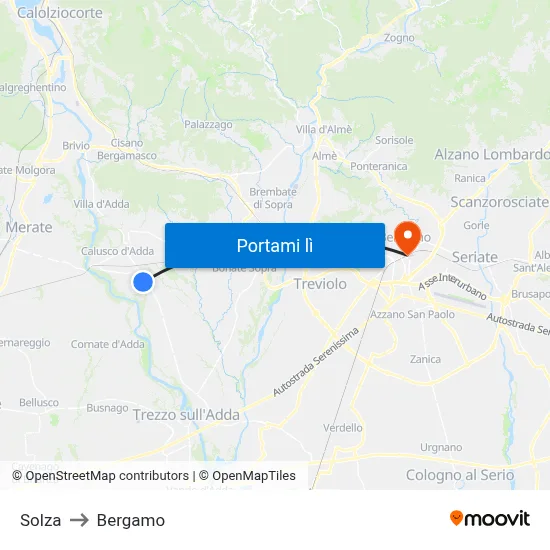 Solza to Bergamo map