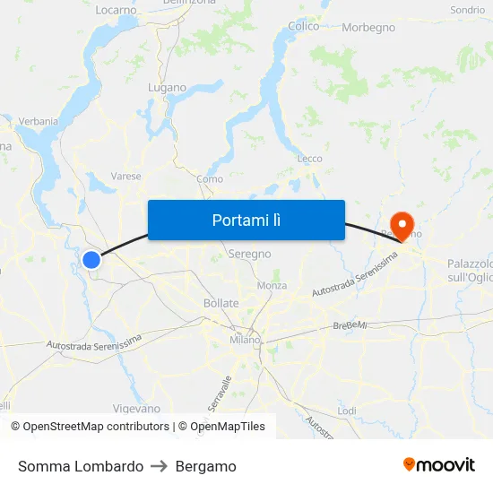 Somma Lombardo to Bergamo map