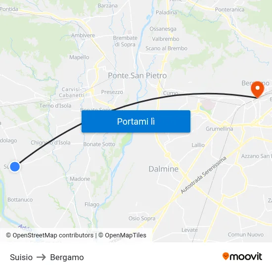 Suisio to Bergamo map