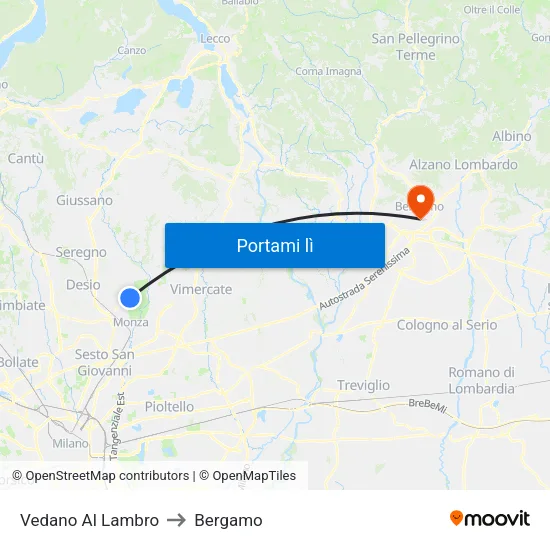 Vedano Al Lambro to Bergamo map