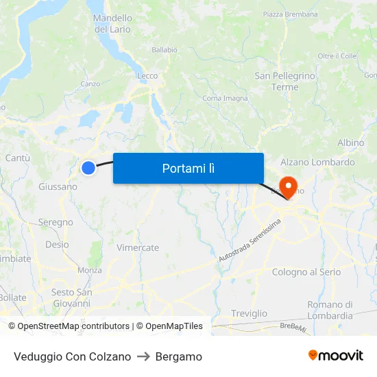Veduggio Con Colzano to Bergamo map