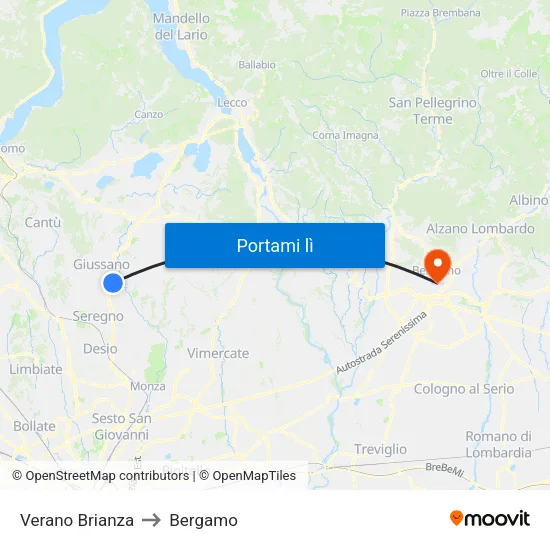 Verano Brianza to Bergamo map