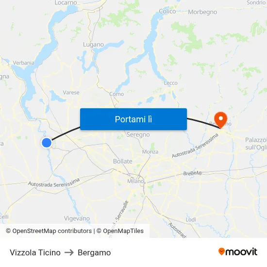 Vizzola Ticino to Bergamo map