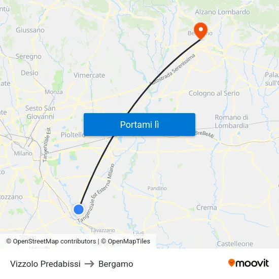 Vizzolo Predabissi to Bergamo map