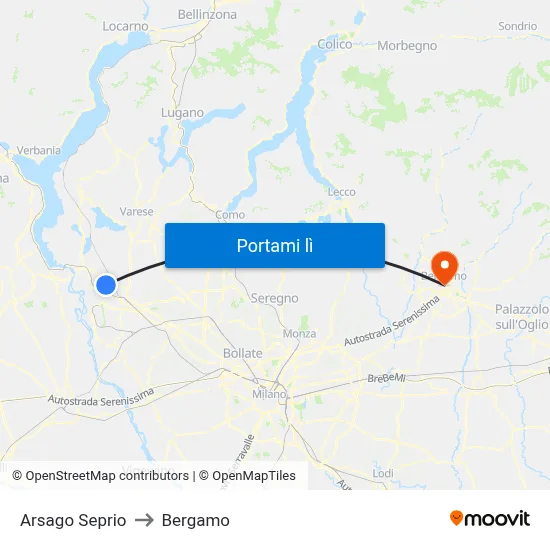Arsago Seprio to Bergamo map