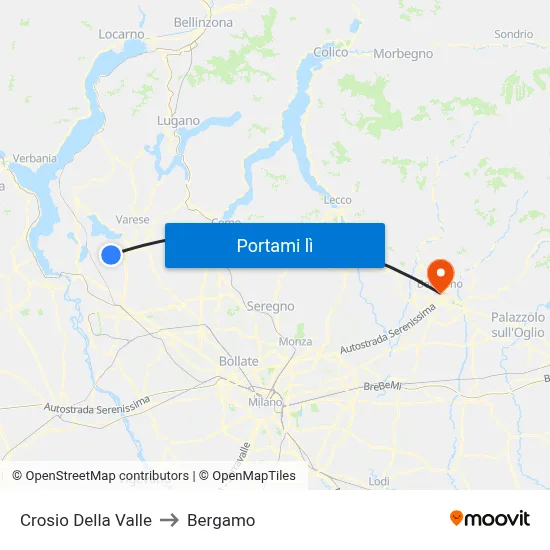 Crosio Della Valle to Bergamo map