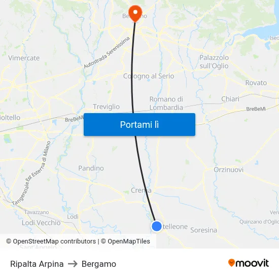 Ripalta Arpina to Bergamo map