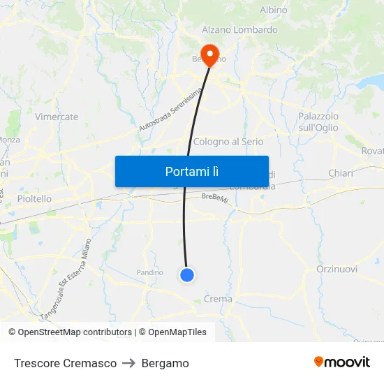 Trescore Cremasco to Bergamo map