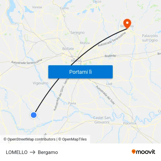 LOMELLO to Bergamo map
