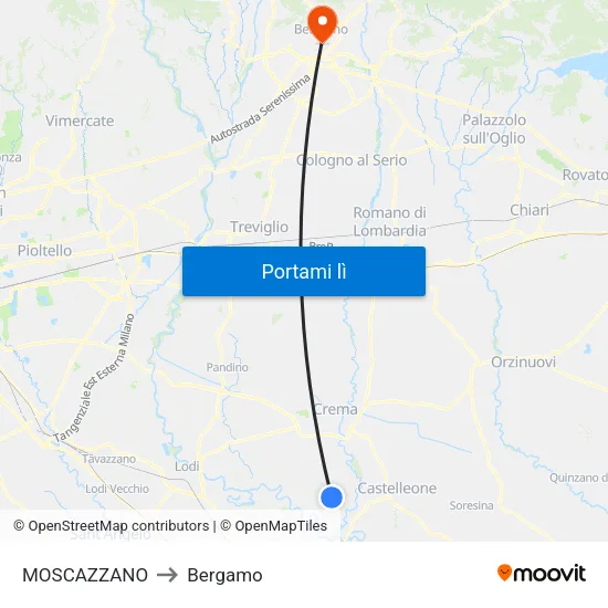 MOSCAZZANO to Bergamo map